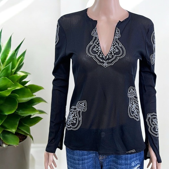 Kenneth Cole Black Mandala Print Long Sleeve Mesh Tunic - Picture 13 of 16
